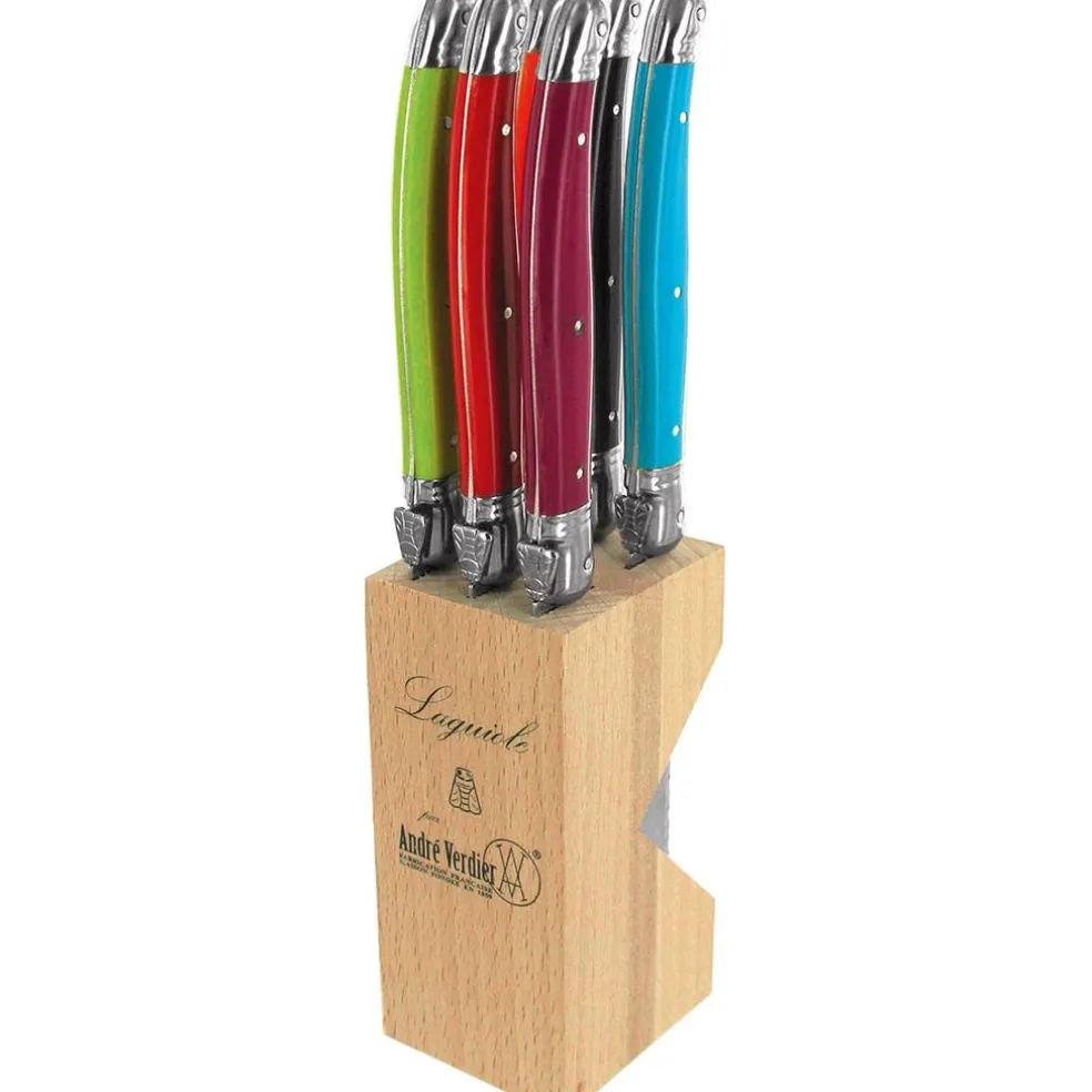 Andru00e9 verdier Coutellerie*Bloc 6 couteaux à steak Laguiole couleurs
