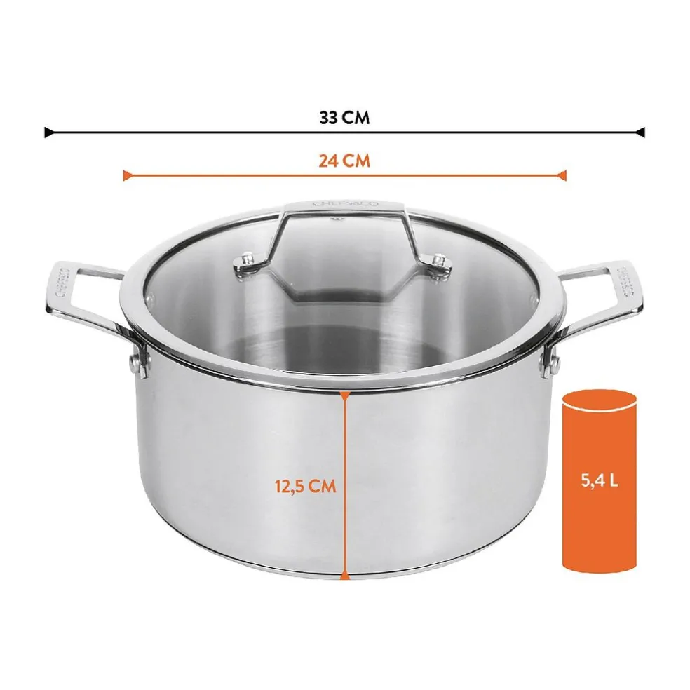 Chefs & Co Cuisson*Faitout + couvercle en verre 24cm