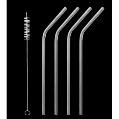 Qwetch Oenologie Cocktails*Lot 4 pailles coudées en inox + brosse